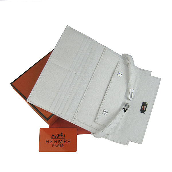 High Quality Hermes Kelly Long Clutch Bag White H009 Replica - Click Image to Close